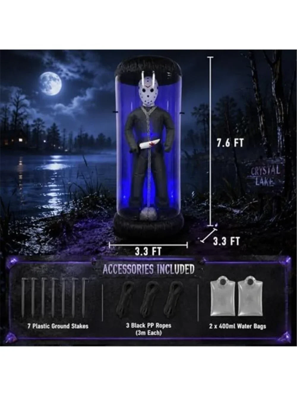 7.6FT Halloween Inflatable Outdoor Decoration, Caged Masked Killer Blow Up Yard